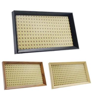 Imagem de Bandeja Decorativa Retangular com Palha Indiana e Vidro 22cm - MM, Pre