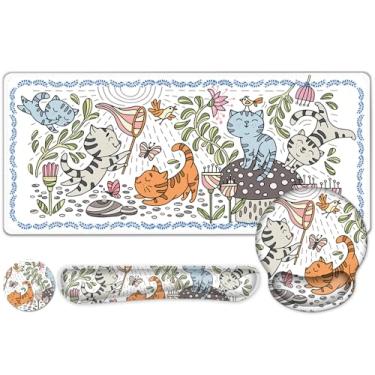 Imagem de Tapete de mesa fofo, mouse pad grande 4 em 1 com descanso de pulso, tapete de mesa para mesa, tapete de mesa, tapete ergonômico antiderrapante XXL para computador com suporte de pulso para teclado e