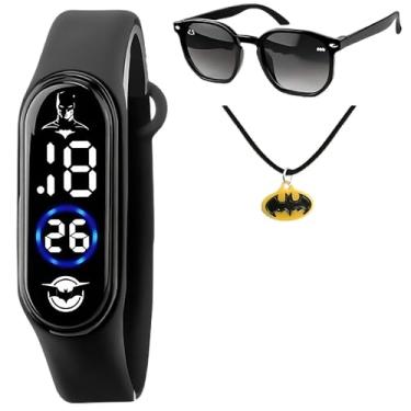 Imagem de Relógio Infantil Digital + Caixa Original + Óculos Sol Prova D'Água Led Preto Silicone Menino Qualidade Premium Temático