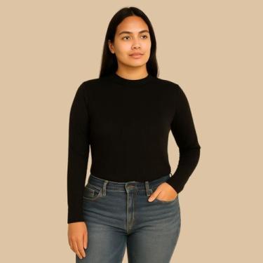 Imagem de Blusa Canelada Feminina Manga Longa Viscose com Elastano Cativa, M, Pr