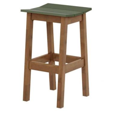 Imagem de Banqueta Bento Assento Laca Verde Musgo com Base Pinhao 70 cm - 51495 