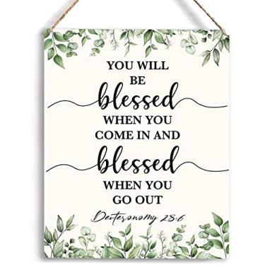 Imagem de YCYD Você Será Abençoado Quando Entrar E Deuteronômio 28:6 Placa De Madeira Para Pendurar, Presentes Religiosos, Versículos Bíblicos, Decoração Parede Sala Estar, Quarto, Casa, Cozinha, Arte 8 X 10"