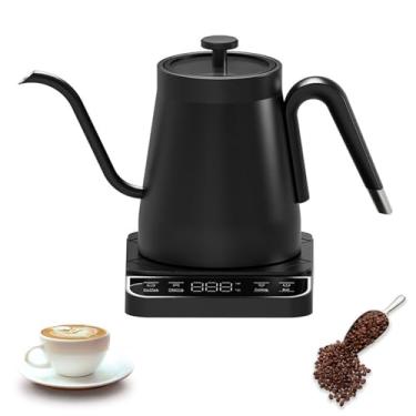 Imagem de Chaleira elétrica pescoço de ganso - Café e chá derramados, aquecimento rápido, controle preciso da temperatura, programação, temporizador de preparo integrado, preto fosco, 220V,1200W，0,8 l