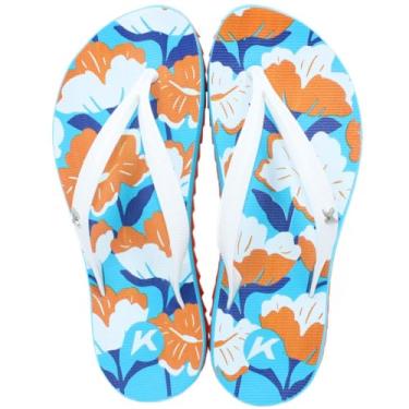 Imagem de Chinelo Kenner Ibiza Flora Feminino - Azul e Laranja - 38