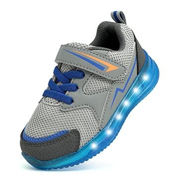 Imagem de LOUGSIN Tênis infantil com luzes para meninos e meninas com LED respirável para crianças pequenas, Cinza, 5 Toddler