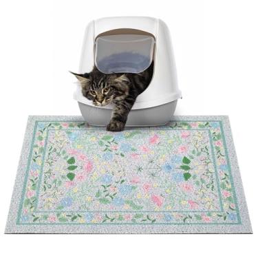 Imagem de Glittme Tapete de areia para gatos com fundo antiderrapante tapete de caixa de areia 61 x 38 cm tapete de armadilha de areia fácil de limpar lavável tapete de comida de gato para gatinho, P