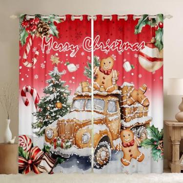 Imagem de Cortina de janela de caminhão de gengibre, cortinas de carro de Natal com desenho animado para decoração de quarto de crianças e adultos, cortina de tratamento de janela de árvores de Natal em