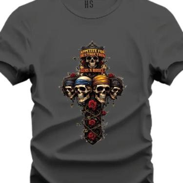 Imagem de Camiseta Personalizada Plus P ao G3 Guns N' Roses Cruz e Caveira - Hs,
