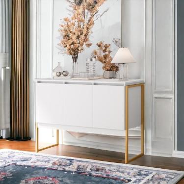 Imagem de Buffet Compacto 3 Portas Verona - Branco Dourado Branco Dourado