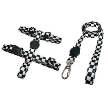 Imagem de Coleira Peitoral H Anti Puxão e Guia 1,10m para Cachorro Varias Estampas(Xadrez,P)