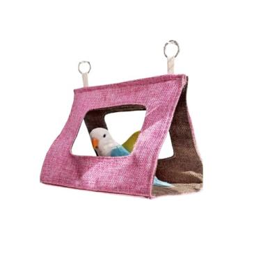 Imagem de CXYYXF Casa de ninho respirável para pendurar pássaros para o verão papagaio esconderijo barraca cama caverna aconchegante cabana de dormir rede suspensa de pássaros para periquitos (rosa, P)