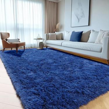 Imagem de ONASAR Tapetes de área azul marinho 15 x 23 cm para sala de estar e quarto, tapete de cabeceira grande e fofo lavável, tapete felpudo macio para berçário, crianças, meninas, adolescentes, dormitório