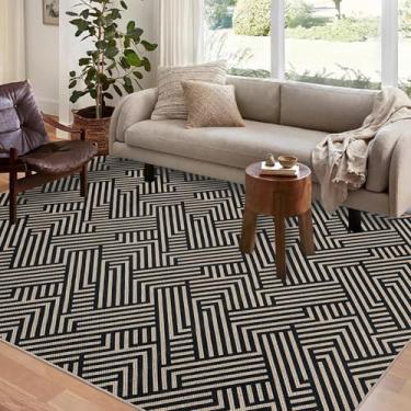 Imagem de USTIDE Tapetes laváveis de juta, 12 x 18 cm, antiderrapante, para sala de estar, casa de fazenda, interior, exterior, sala de estar, tapete preto para quintal, sala de jantar