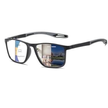 Imagem de KISSOUL Óculos de leitura fotocrômicos de transição progressiva multifocal, bloqueio de luz azul, multifoco, dobradiça de mola, Preto-transparente, 2.0