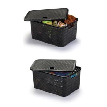 Imagem de Conjunto de Caixa de Armazenamento e Cesto de 3 PeçAs, 7, 14 e 20 Litros, Vime com Tampa