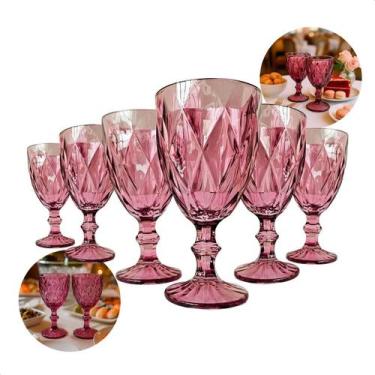 Imagem de Conjunto de 6 Taças de Vidro Para Água Diamond 325ml Rosa - Jhamba