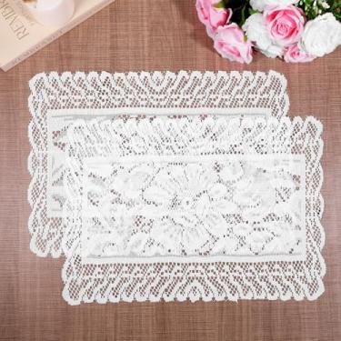 Imagem de 2 peças de jogo americano de renda branca, jogo americano retangular de renda para mesas, tapetes de mesa vintage com renda bordada, crochê, pano de renda, corredor de mesa floral para armários