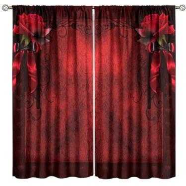 Imagem de Cortinas rosa barrocas vintage, brilho metálico dourado desabrochando vermelho natural floral, isolamento térmico blecaute, tratamentos de janela para sala de estar, quarto, banheiro, 106 x 113 cm