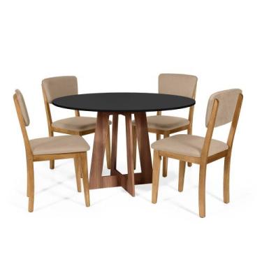 Imagem de Mesa de Jantar Redonda Montreal Pret/Nor com 4 Cadeiras Estofadas Ella