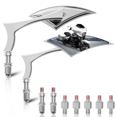 Imagem de Espelhos de motocicleta para guidão - Espelhos retrovisores cromados ajustáveis com parafusos de 8 mm e 10 mm compatíveis com Harley Street Electra Glide Sportster 883 1200 Road King Softail e mais
