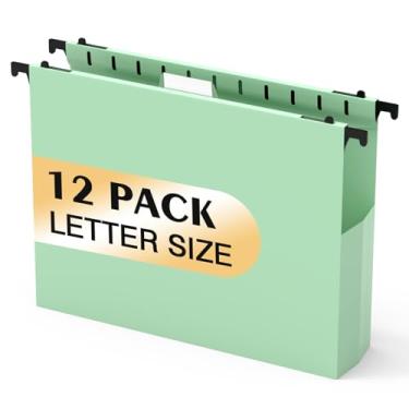 Imagem de Pastas de arquivo de plástico com capacidade extra, pastas suspensas, pacote com 12 expansões reforçadas de 5 cm, tamanho carta para arquivos em massa/gráficos médicos (verde sálvia)