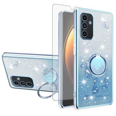 Imagem de Asuwish Capa de telefone para Samsung Galaxy A15 5G/4G com protetor de tela de vidro temperado, suporte de anel, brilhante, transparente, híbrido, à prova de choque, capa protetora de TPU A 15 G5 15A