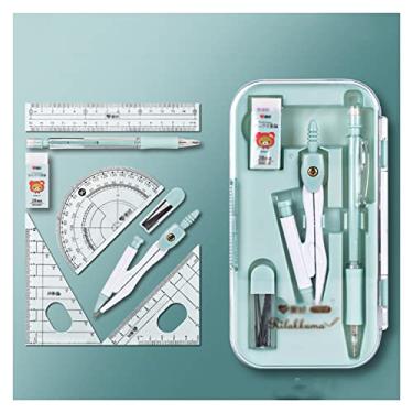 Imagem de Bússola geométrica conjunto de geometria bússola de desenho 0,7 mm apagador de lápis mecânico regras de transportador bússola de desenho conjunto de 8 peças para compasso de desenho de estudante (cor