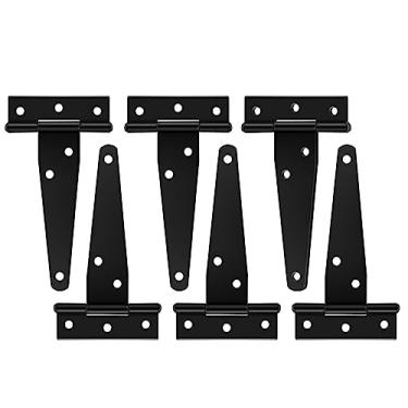 Imagem de Dobradiça de porta de dobradiça de ferro à prova de ferrugem em forma de T de 10 cm (preta) 6 peças