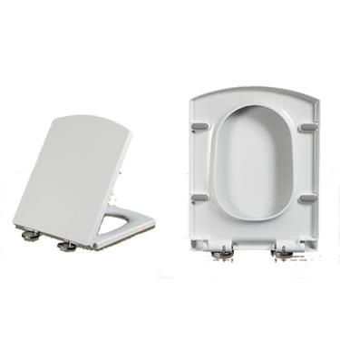 Imagem de CUTPOIY Assento sanitário assento de vaso sanitário fechamento lento assento de vaso sanitário branco, assento de vaso sanitário de fechamento macio assento quadrado de liberação rápida tampa de vaso