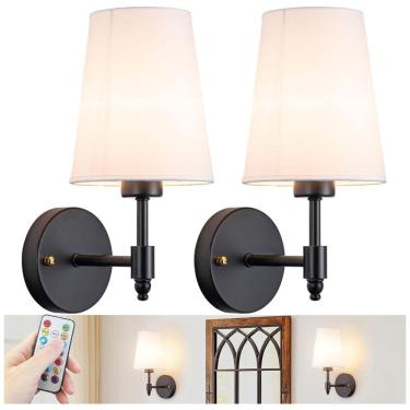 Imagem de Conjunto de Luminária de Parede Sem Fio com 2 Peças, Estilo Retrô, Carregamento USB e 7 Opçoes de Cores RGB, Slywise, Preta