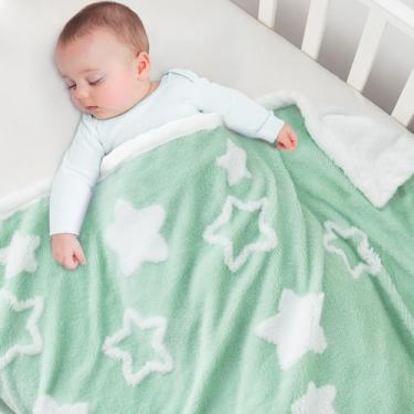 Imagem de Cobertor de bebê TCOYIWL Reversible Star Jacquard 84x109 cm verde