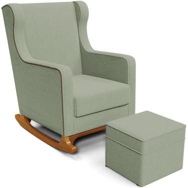 Imagem de Poltrona de Amamentação com Balanço e Puff Mavie L02 Bouclê Oliva - Lyam Decor