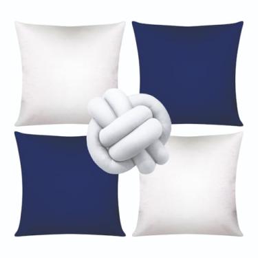 Imagem de Almofadas dara Sofá Kit 04 Almofadas Cheias Lisa Modernas Simples Coloridas Mais Nozinho(Branco/Azul)