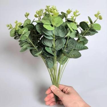 Imagem de 5 peças, hastes artificiais de eucalipto de 30,5 cm, folhas de dinheiro para vasos, buquês, arranjos de flores, casamentos, festas, decoração de Natal