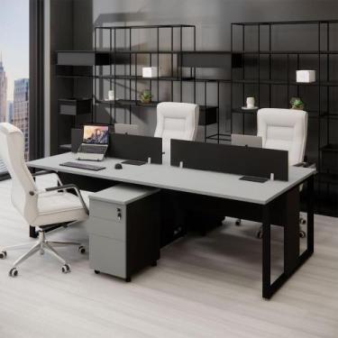 Imagem de Mesa Dupla 2,40m p/ 4 pessoas c/ 2 Gav. e Divisória CS Pr F5 - F5 Offi