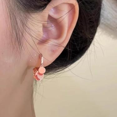 Imagem de Brincos femininos de ouro rosa e prata Hopp com pingente de disco pequeno, não mancha, joia hipoalergênica para ela, 13mm, Latão, Sem pedra preciosa