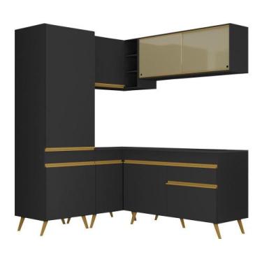 Imagem de Cozinha Completa De Canto Mp2053 Com Armário E Balcão Preta - MULTIMOV