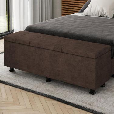 Imagem de Baú Sapateira Estofada Casal Queen Size 160 Cm Venus Veludo Skybox Marrom