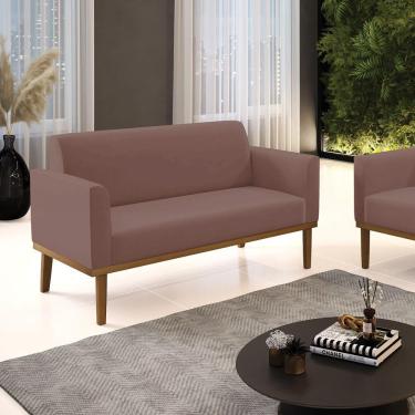 Imagem de Poltrona Namoradeira Decorativa Pés Fixo Em Madeira Castanho Veludo Rose