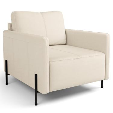 Imagem de Poltrona Decorativa Para Sala Living Pés Industrial Domani L06 Couro Off White - Lyam Decor