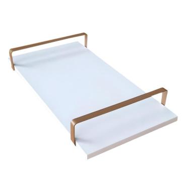 Imagem de Bandeja Decorativa Branca Com Borda Infinita Alça Cobre