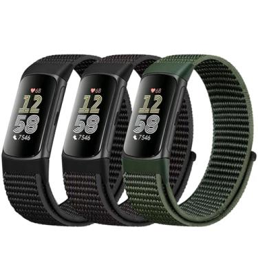Imagem de Koazon Pacote com 3 pulseiras de relógio de nylon com gancho e laço compatíveis com Fitbit Charge 6/Charge 5, pulseira esportiva macia, leve, respirável e ajustável para Charge 6/5, acessório para
