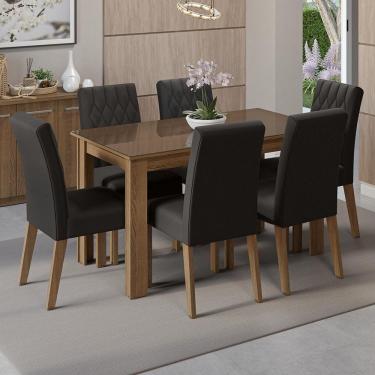 Imagem de Conjunto Sala De Jantar Mesa Tampo De Vidro 6 Cadeiras Odara Madesa Rustic/oxford