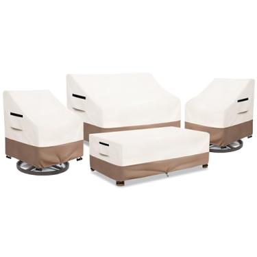 Imagem de SoloToo Capas de móveis de pátio à prova d'água, conjunto de 4 peças para sofá ao ar livre, cadeira de gramado, mesa de centro (extra pequena, bege)