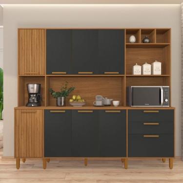 Imagem de Armário De Cozinha Compacta Fidelitá Provença 219cm 9 Portas 2 Gavetas Freijó/chumbo