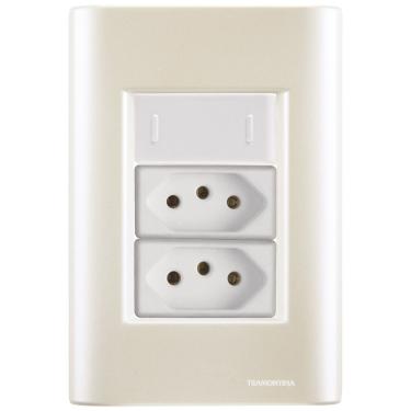 Imagem de Cj Interruptor E Duas Tomadas 10a E 20a Giz Pérola Tramontina Completo Pronto Tramontina