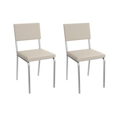 Imagem de Cadeira De Cozinha Zaria 2c128cr Aço Kit 2 Un Cromado-ano Bege - Kappesberg