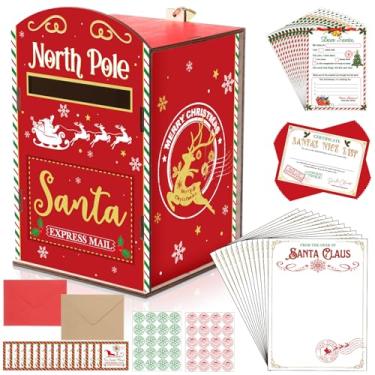 Imagem de Thyle Caixa de correio de Natal Carta para o Papai Noel Kit de lista de desejos de presente de Natal Pólo Norte Entrega Caixa de Correio Certificado Lista de Agradáveis do Papai Noel Selos de Envelope