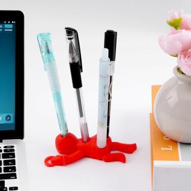 Imagem de Suporte de caneta de silicone, suporte de caneta engraçado para organizadores de mesa e acessórios escolares, estojo de lápis fofo presente para escritório (vermelho)