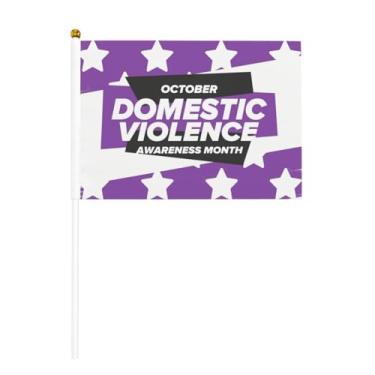 Imagem de Mês de conscientização sobre violência doméstica bandeiras de fita roxa mini bandeira portátil bandeiras pequenas seis peças bandeira de mesa 5,5 x 8,3 polegadas com mastro para festivais, eventos
